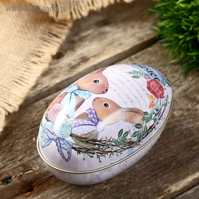 Шкатулка металл яйцо Шкатулка металл яйцо "Кролики" 11х6,5х7 см