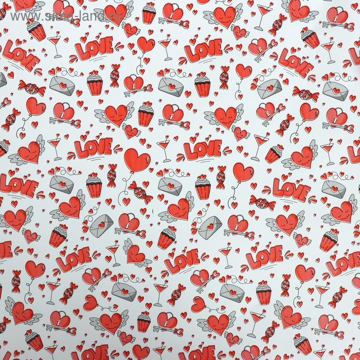 Бумага упаковочная крафт "Валентинки", 0,55 х 10 м, 70 г/м&sup2;