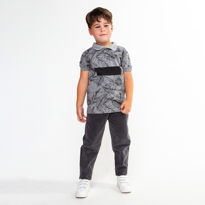 Футболка поло для мальчика, цвет серый/принт микс, рост 110 см