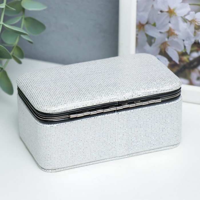 Шкатулка кожзам для украшений Шкатулка кожзам для украшений "Мелкие квадратики. Серебро" 6х7х12 см