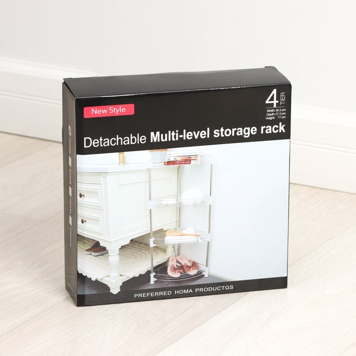 Этажерка настольная угловая 4-х секционная, 38,5&times;27,5&times;77 см, цвет хром