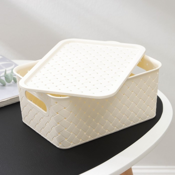 Корзина для хранения с крышкой Виолет &laquo;Береста&raquo;, 3 л, 23,5&times;17,3&times;10,5 см, цвет слоновая кость