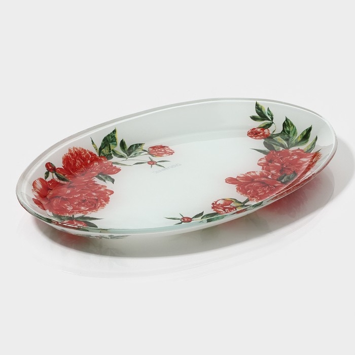Блюдо стеклянное овальное Доляна &laquo;Пионы&raquo;, 24,5&times;15&times;2 см