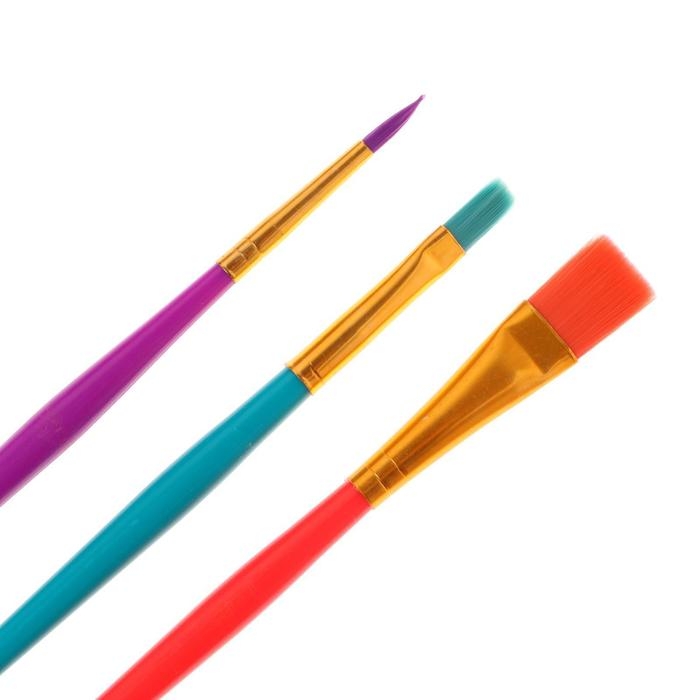 Набор кистей Синтетика 3 штуки ЗХК "Цветик" №10 (круглая №: 5; плоские №: 6,14)