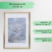 Фоторамка пластик "Радуга" 21х30 см, золото Фоторамка пластик "Радуга" 21х30 см, золото