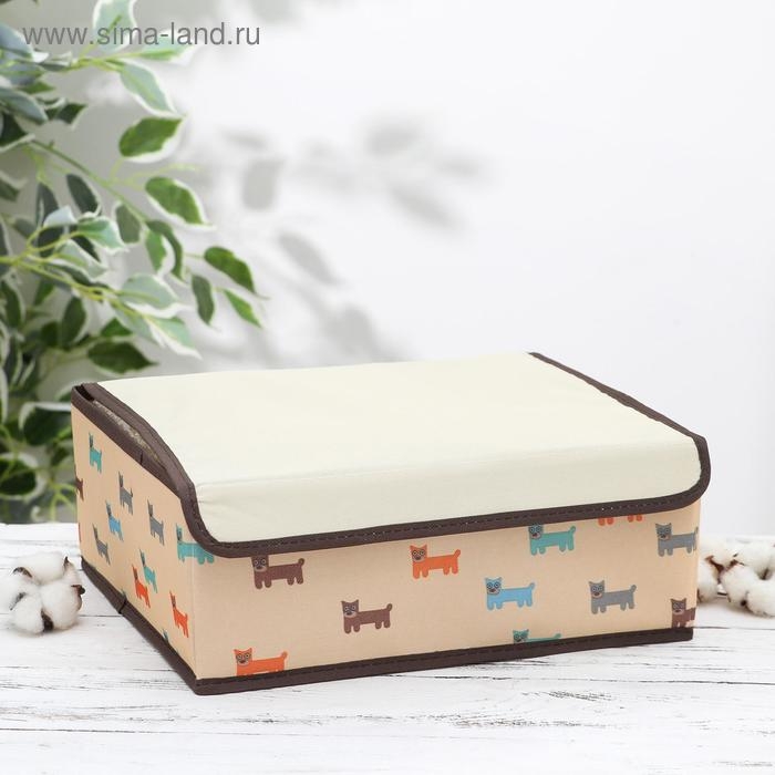 Органайзер для хранения белья с крышкой «Собачки», 13 отделений, 32,5×24×12 см, цвет бежевый Органайзер для хранения белья с крышкой «Собачки», 13 отделений, 32,5×24×12 см, цвет бежевый