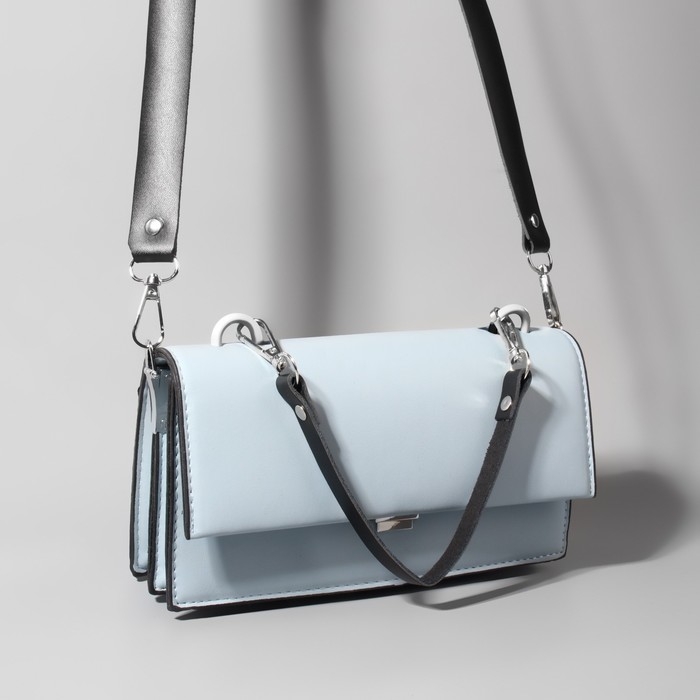 Ручка для сумки из натуральной кожи, с карабинами, 30 &plusmn; 2 см &times; 1,2 см, цвет чёрный/серебряный