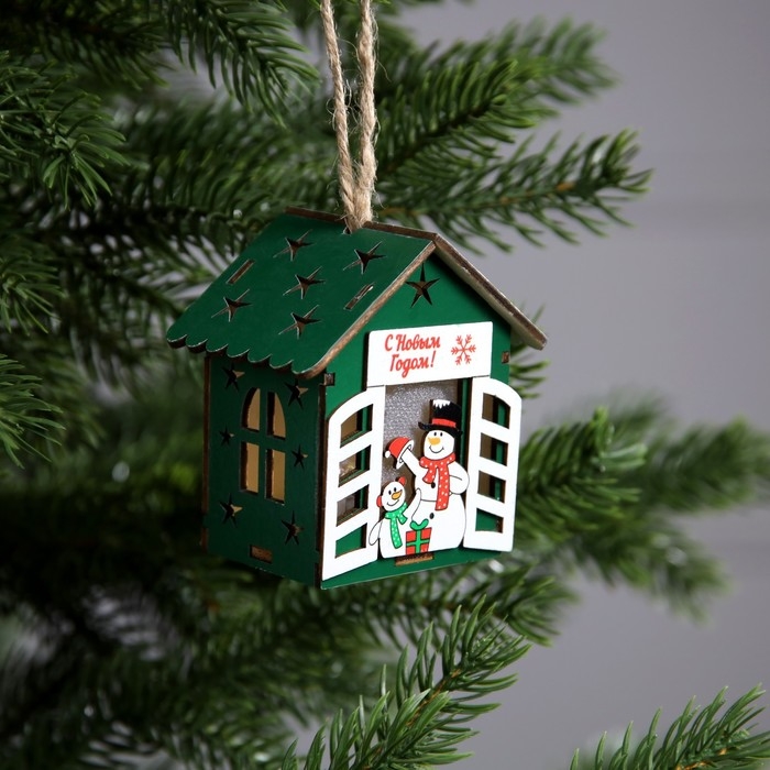 Ёлочная игрушка &laquo;Дом снеговиков&raquo;, от батареек, свечение тёплое белое