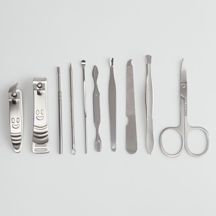 Набор маникюрный &laquo;Люси&raquo;, 10 предметов, кожзам-чехол, цвет серый