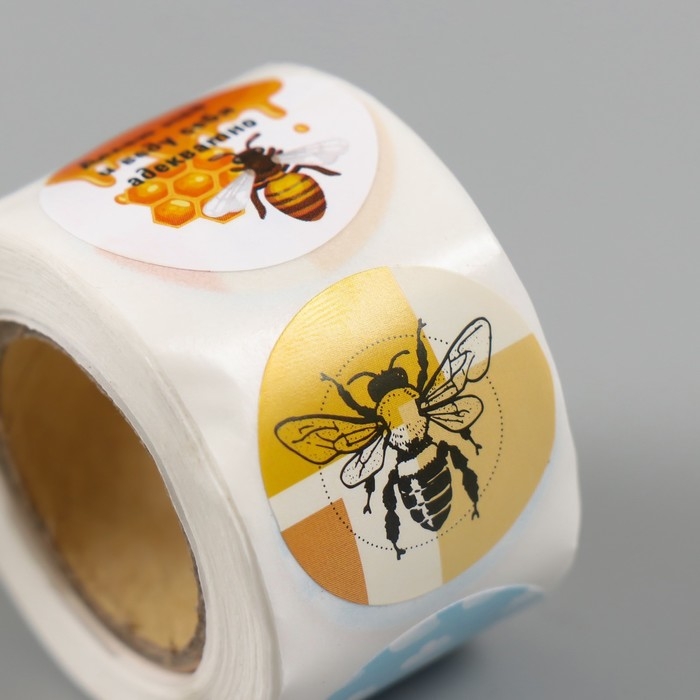 Наклейка бумага "Медведь и мёд" d=2,5 см 252 шт в рулоне