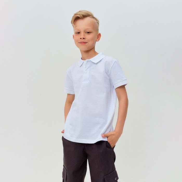 Футболка детская поло MINAKU: Basic line цвет белый, рост 98