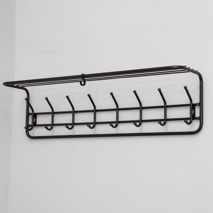 Вешалка настенная с полкой, 8 крючков, 97,5×22×26,5 см, цвет медный антик Вешалка настенная с полкой, 8 крючков, 97,5×22×26,5 см, цвет медный антик