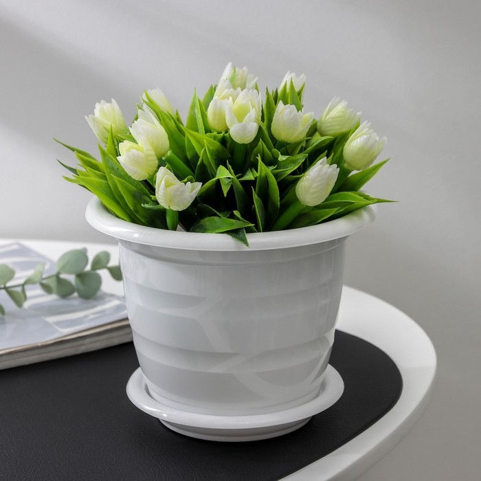 Горшок для цветов с поддоном &laquo;Виола&raquo;, 1 л, пластиклвый, цвет белый