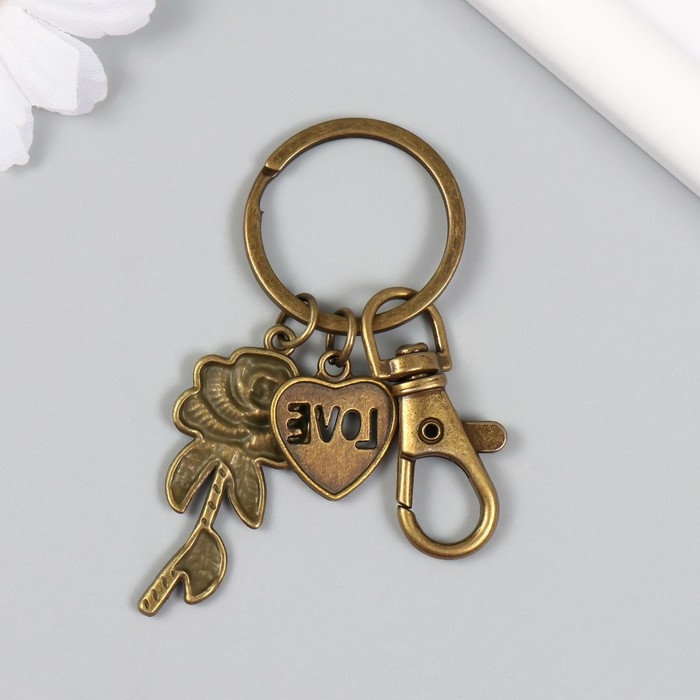 Брелок металл с карабином Брелок металл с карабином "Роза и сердце love" бронза 7,4 см