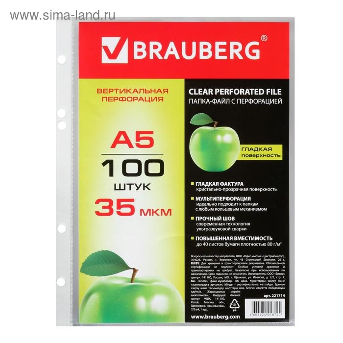 Файл-вкладыш А5, 35 мкм, BRAUBERG, глянцевый, вертикальный, 100 штук Файл-вкладыш А5, 35 мкм, BRAUBERG, глянцевый, вертикальный, 100 штук