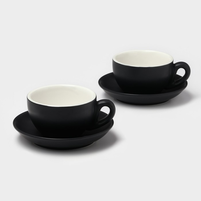 Набор чайный керамический Magistro Matt black, 4 предмета: чашка 210 мл, 2 шт, блюдце d=14 см, 2 шт Набор чайный керамический Magistro Matt black, 4 предмета: чашка 210 мл, 2 шт, блюдце d=14 см, 2 шт