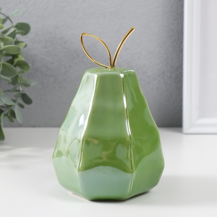 Сувенир керамика, металл Сувенир керамика, металл "Зелёная груша с гранями, с веточкой"10х10х16 см