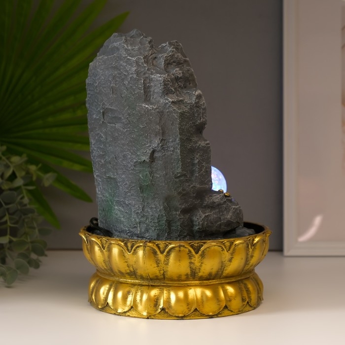 Фонтан настольный от сети, подсветка "Ганеша в скале" 28х20х20 см