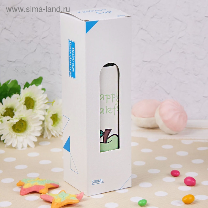 Бутылка для воды стеклянная с ручкой в чехле &laquo;Завтрак&raquo;, 500 мл, h=23,5 см, рисунок МИКС