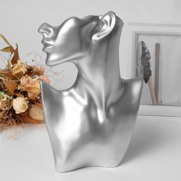 Бюст для украшений, пол-лица, отверстие под серьгу, 18&times;5&times;26, цвет серебро