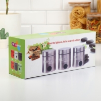 Банки стеклянные для хранения сыпучих продуктов «Классика», 500 мл, 9,5×11,8 см, 3 шт, цвет чёрный Банки стеклянные для хранения сыпучих продуктов «Классика», 500 мл, 9,5×11,8 см, 3 шт, цвет чёрный