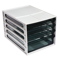 Файл-кабинет 4-секционный СТАММ, белый корпус, черные лотки Файл-кабинет 4-секционный СТАММ, белый корпус, черные лотки