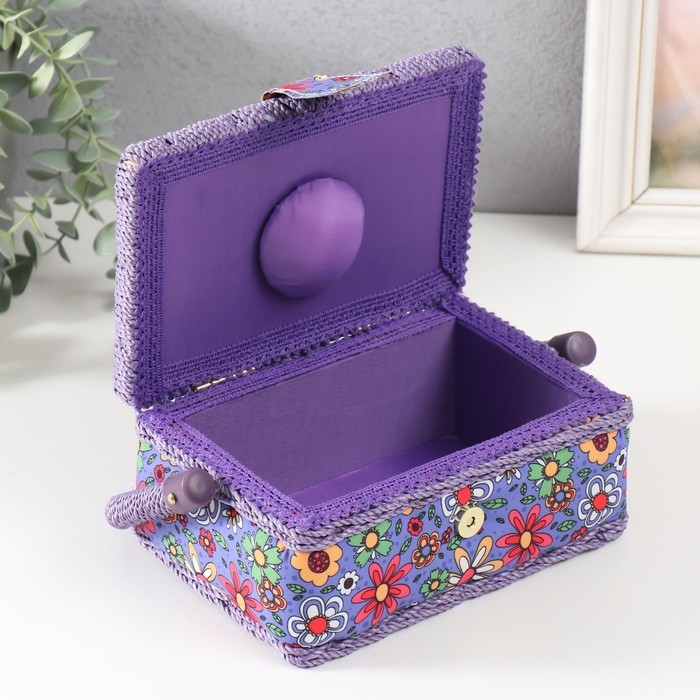 Шкатулка для рукоделия Шкатулка для рукоделия "Нарисованные цветы на синем" 18х12х9,5 см