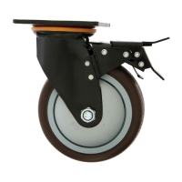 Колесо для трансп. тележек поворотное ТУНДРА, d=150 мм, на пдощадке, со стопорм, покрытие TPR 9917 Колесо для трансп. тележек поворотное ТУНДРА, d=150 мм, на пдощадке, со стопорм, покрытие TPR 9917