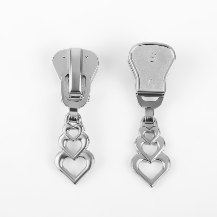 Бегунок автоматический для молнии «Трактор», №8, декоративный «Сердца», 10 шт, цвет никель Бегунок автоматический для молнии «Трактор», №8, декоративный «Сердца», 10 шт, цвет никель