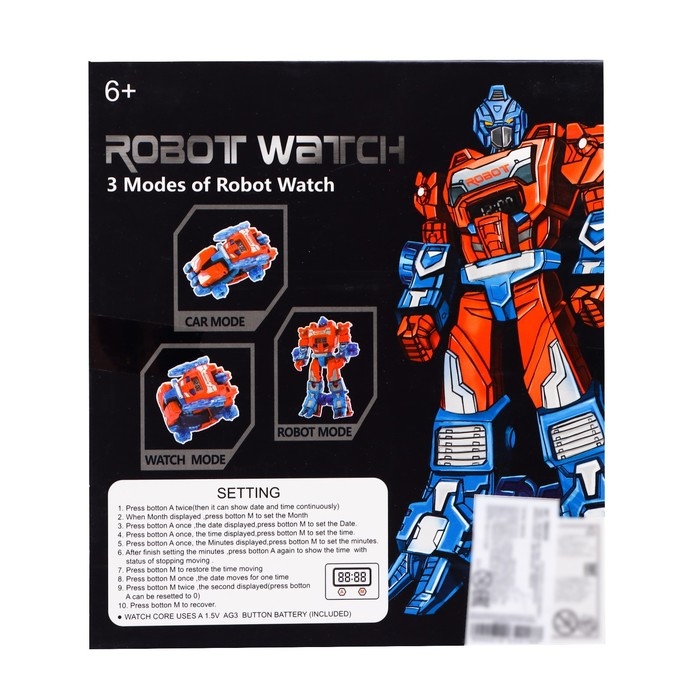 Робот &laquo;Часы&raquo;, трансформируется в робота и машинку, цвет красный