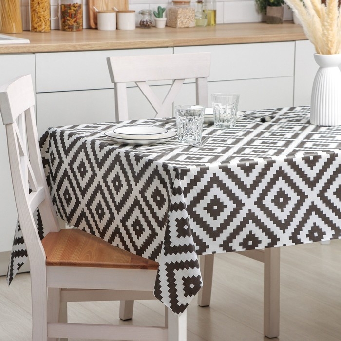 Клеёнка на стол на нетканой основе Доляна &laquo;Геометрия&raquo;, ширина 140 см, рулон 20 м, цвет белый