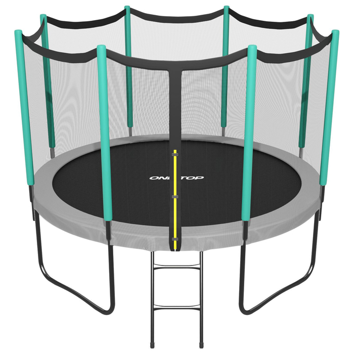 Батут ONLITOP, d=366 см, высота сетки 173 см, с лестницей, цвет серый/салатовый