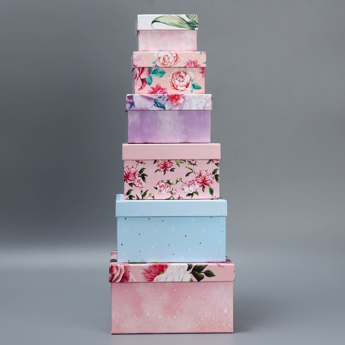 Набор коробок 6 в 1, упаковка подарочная, «Цветы», 10.2 х 10.2 х 6 - 20 х 20 х 11 см Набор коробок 6 в 1, упаковка подарочная, «Цветы», 10.2 х 10.2 х 6 - 20 х 20 х 11 см