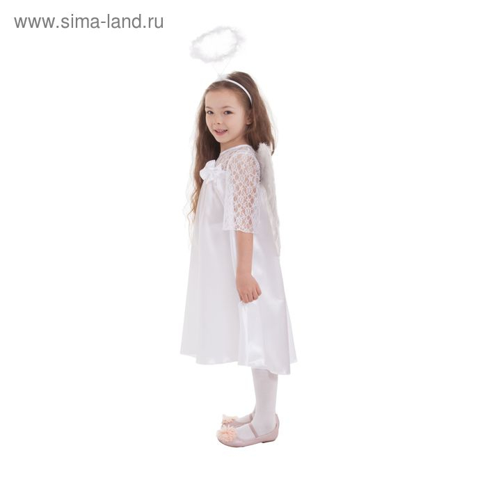 Карнавальный костюм &laquo;Ангел&raquo;, платье, рукав 3/4 гипюр, нимб, крылья, р-р 28, рост 98-104 см