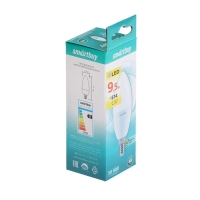 Лампа светодиодная Smartbuy, Е14, C37, 9.5 Вт, 3000 К, теплый белый свет Лампа светодиодная Smartbuy, Е14, C37, 9.5 Вт, 3000 К, теплый белый свет