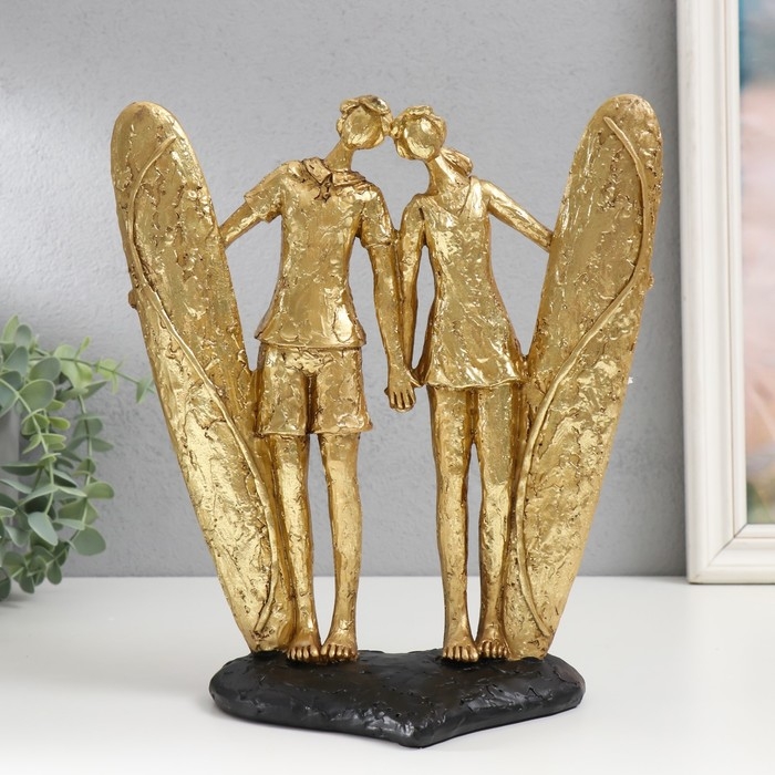 Сувенир полистоун Сувенир полистоун "Влюблённые сёрфингисты" золото 26х23,5х12,5 см