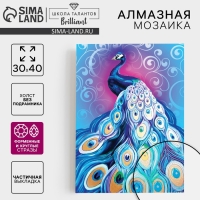 Алмазная мозаика с частичным заполнением и форменными стразами на холсте &laquo;Грациозный павлин&raquo;, 30 х 40 см