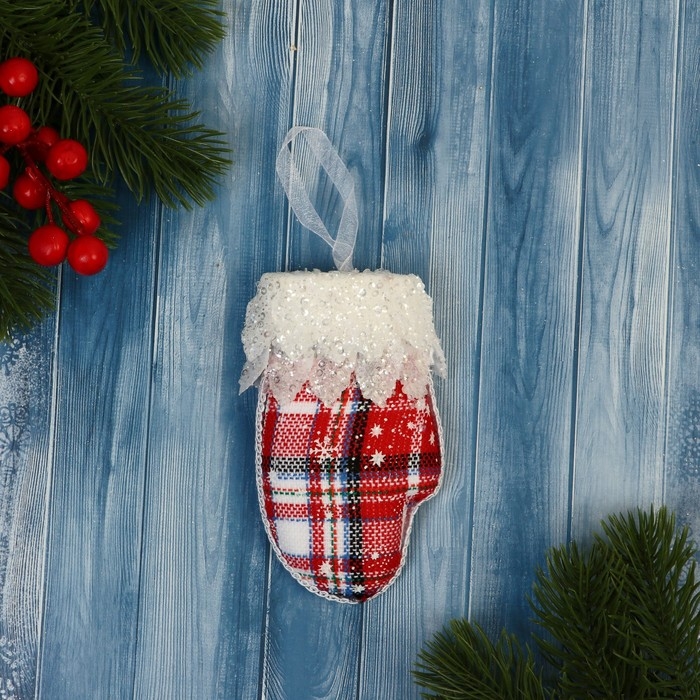 Украшение ёлочное "Рукавица элит" 7х12 см, красно-белый