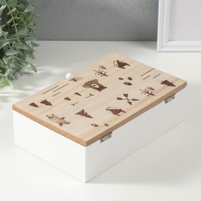 Шкатулка дерево с делениями "Лесные звери" 23х15х8,3 см
