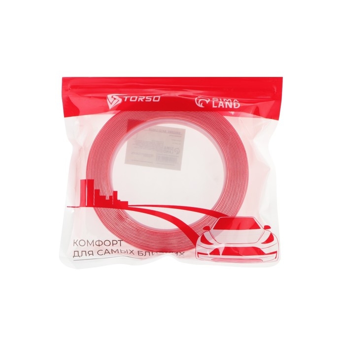 Клейкая лента TORSO, прозрачная, двусторонняя, акриловая, 12 мм х 5 м