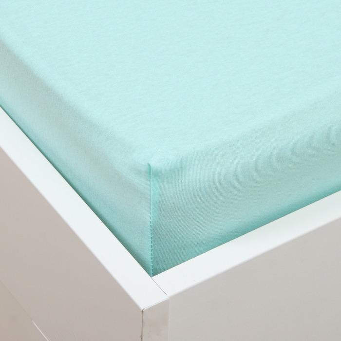 Трикотажная простыня на резинке 90х200х20см, ментол, кулирка 120г/м, хл100%