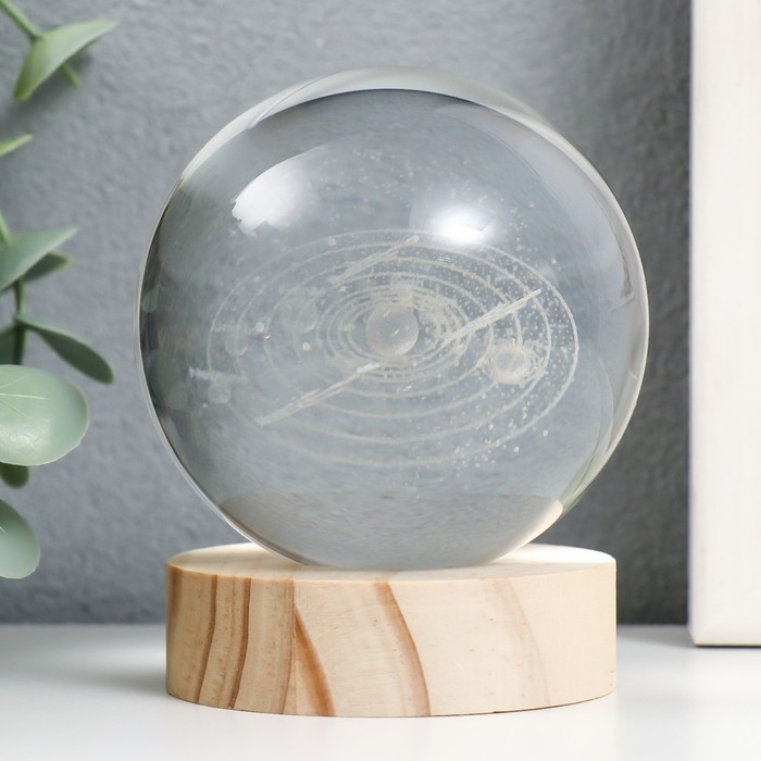 Сувенир стекло подсветка Сувенир стекло подсветка "Метеоритный дождь" d=8 см подставка дерево, USB 8х8х9,5 см