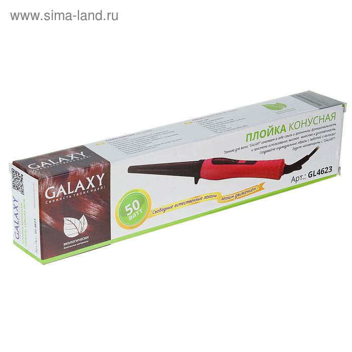 Плойка Galaxy GL 4623, 50 Вт, конусная, керамическое покрытие, d=25 мм, 200°С, красная Плойка Galaxy GL 4623, 50 Вт, конусная, керамическое покрытие, d=25 мм, 200°С, красная