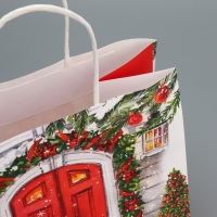 Пакет подарочный новогодний крафтовый &laquo;Добро пожаловать&raquo;, 22 х 25 х 12 см, Новый год