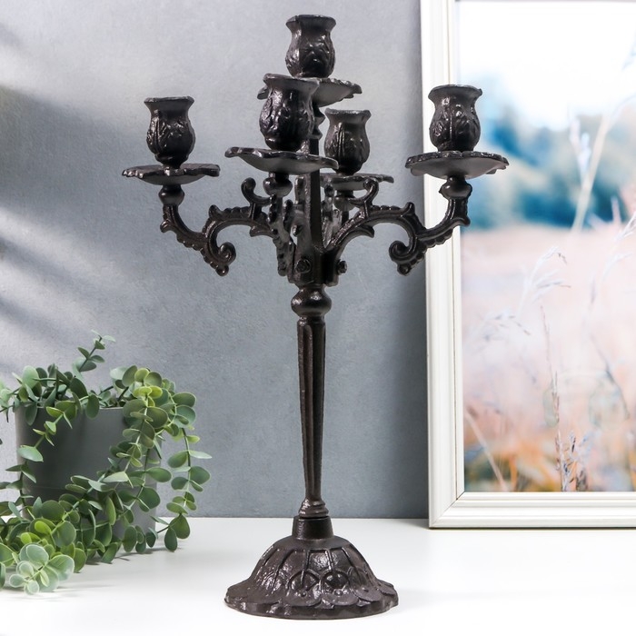 Подсвечник чугун на 5 свечей Подсвечник чугун на 5 свечей "Королевский" чёрный 43х29х29 см