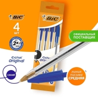 Набор ручек шариковых, 4 штуки, BIC "Cristal Original" узел 1.0 мм, среднее письмо, синие чернила, прозрачный корпус Набор ручек шариковых, 4 штуки, BIC "Cristal Original" узел 1.0 мм, среднее письмо, синие чернила, прозрачный корпус