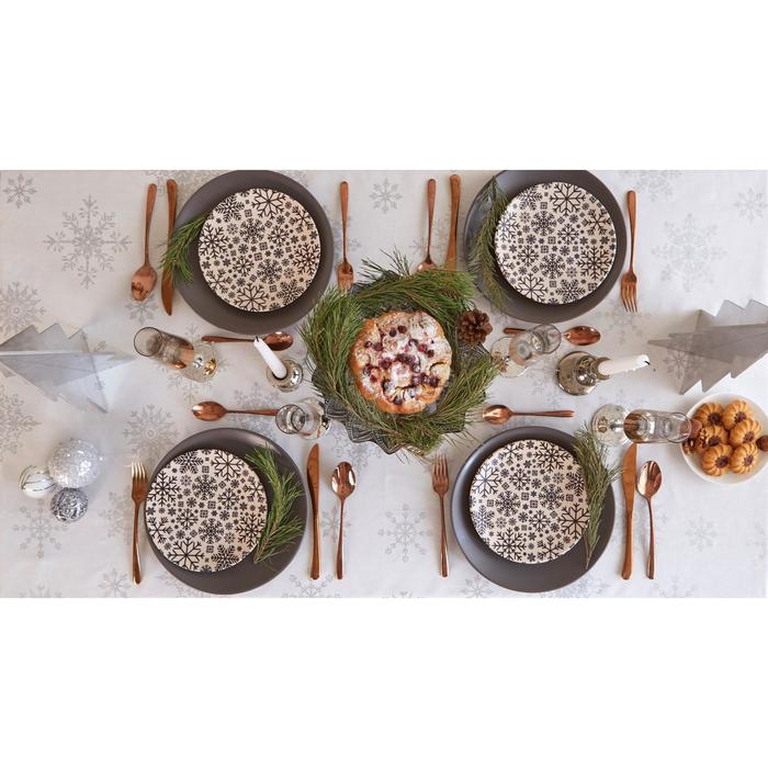 Скатерть "Этель" Серебряные снежинки 149х180+/- 3см, 100% хлопок, 190г/м2