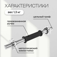 Гриф гантельный с замками, 35 см, d=25 мм, вес 1,3 кг, до 80 кг Гриф гантельный с замками, 35 см, d=25 мм, вес 1,3 кг, до 80 кг
