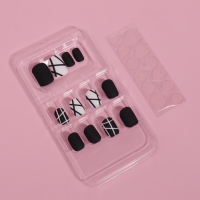 Накладные ногти «Black», 12 шт, с клеевыми пластинами, форма мягкий квадрат, цвет чёрный/белый Накладные ногти «Black», 12 шт, с клеевыми пластинами, форма мягкий квадрат, цвет чёрный/белый