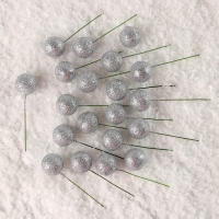 Набор топперов на проволоке &laquo;Шар&raquo;, набор 20 шт., размер 1 шт. &mdash; 2 &times; 7,5 см, цвет серебро